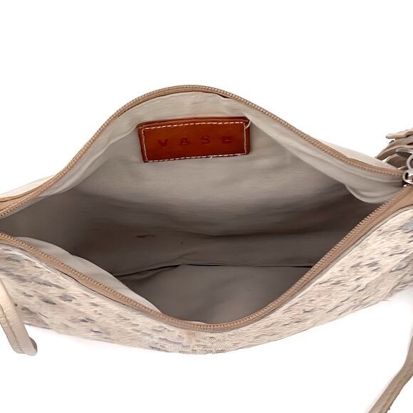 VASH Genuine Cowhide Leather Western Cream Clutch Crossbody Bag w/ Silver Detail - Picture 9 of 11